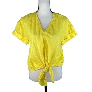 Charter Club Luxury Linen tie Front Top butter Yellow Spring Vacation S